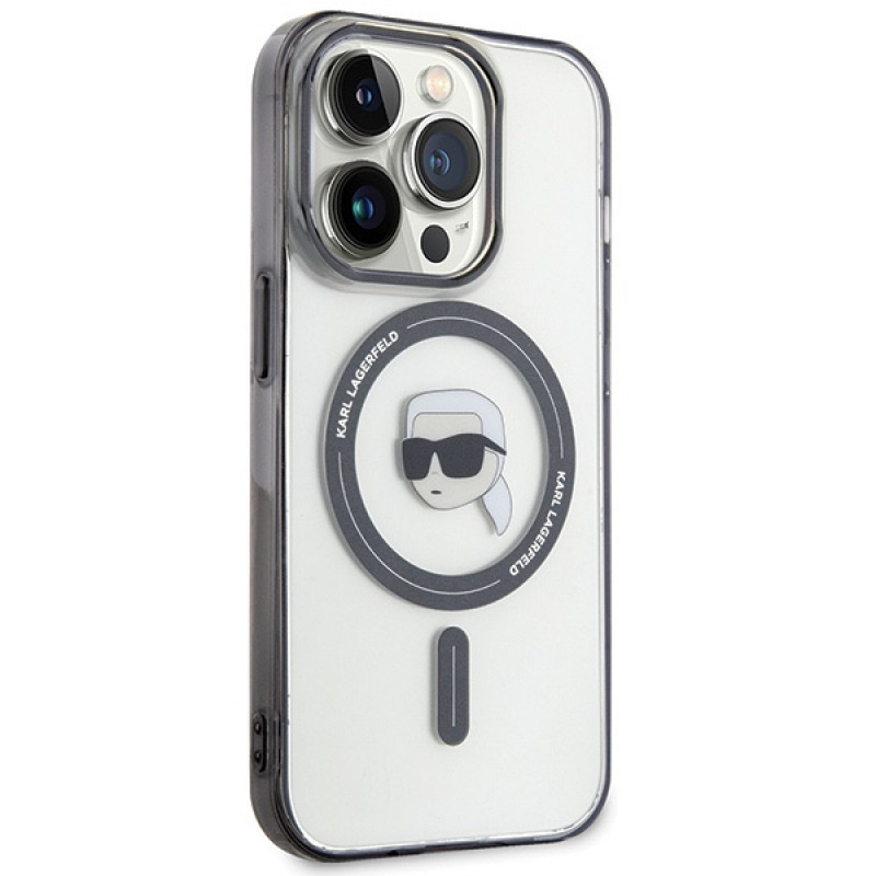 Karl Lagerfeld KLHMP15LHKHNOTK IML Karl's Head MagSafe Hardcase for Apple iPhone 15 Pro, Transparent