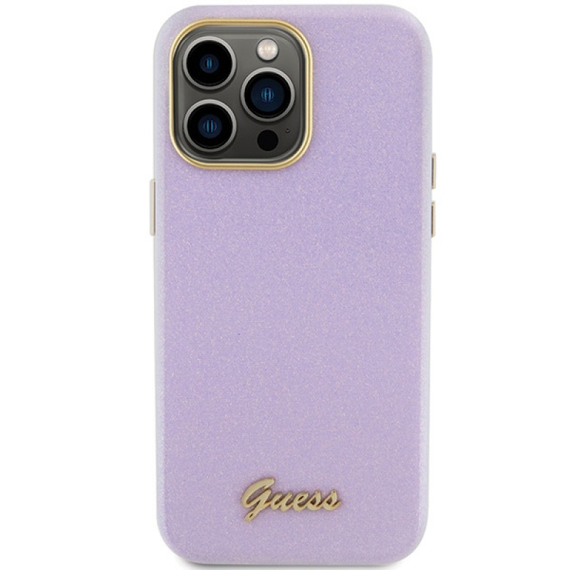 Guess GUHCP15XPGMCSL Glitter Glossy Script Hardcase for Apple iPhone 15 Pro Max, Lilac