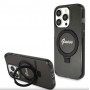 Guess GUHMP15XHRSGSK Ring Stand Script Glitter MagSafe Hardcase for Apple iPhone 15 Pro Max, Black