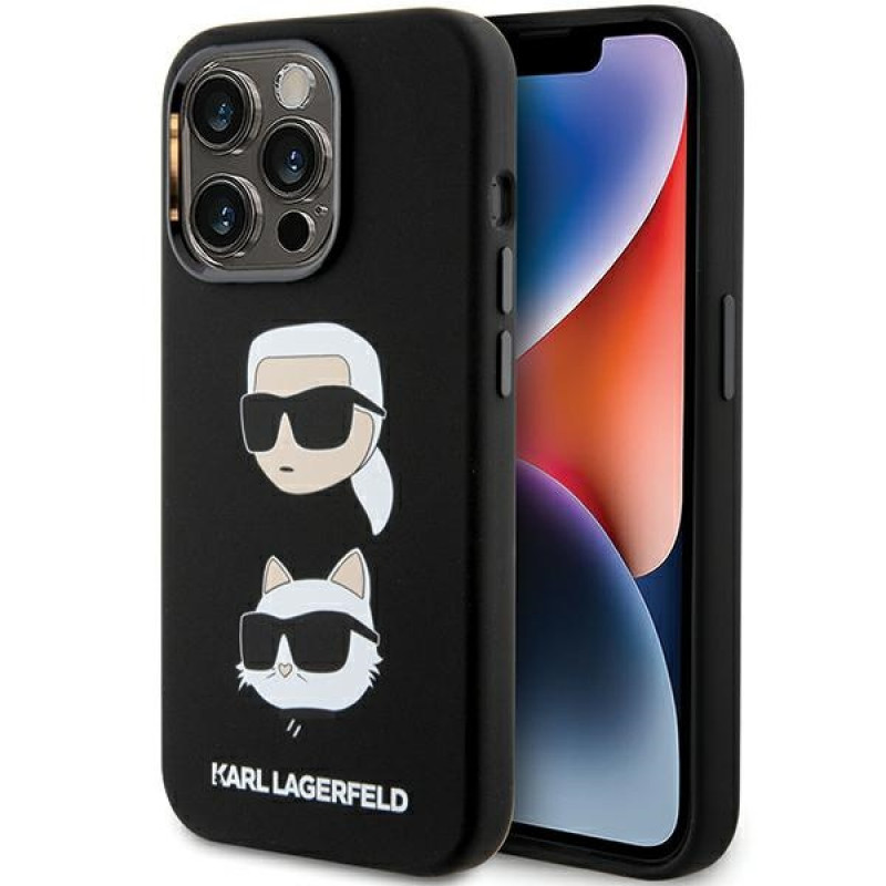 Karl Lagerfeld KLHCP15XSDHKCNK Liquid Silicone Karl and Choupette Heads Case for Apple iPhone 15 Pro Max, Black