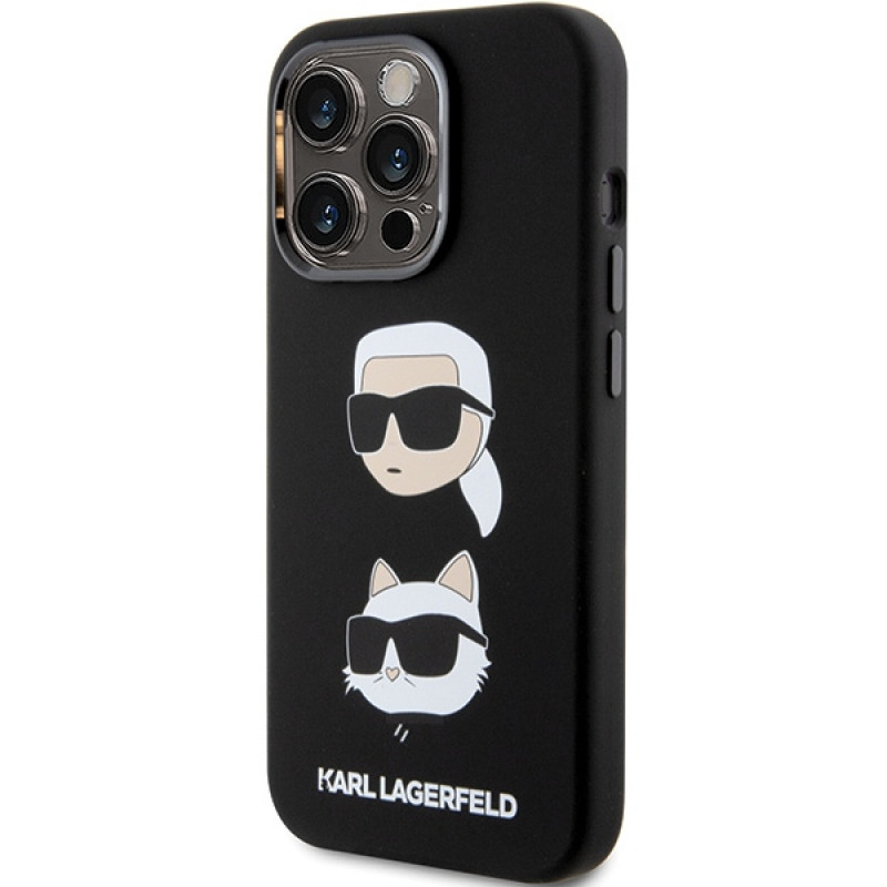 Karl Lagerfeld KLHCP15XSDHKCNK Liquid Silicone Karl and Choupette Heads Case for Apple iPhone 15 Pro Max, Black