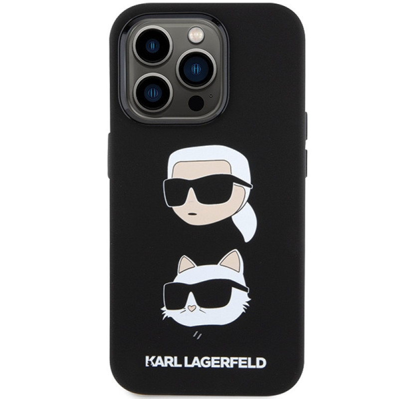Karl Lagerfeld KLHCP15XSDHKCNK Liquid Silicone Karl and Choupette Heads Case for Apple iPhone 15 Pro Max, Black
