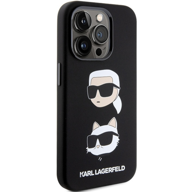 Karl Lagerfeld KLHCP15XSDHKCNK Liquid Silicone Karl and Choupette Heads Case for Apple iPhone 15 Pro Max, Black