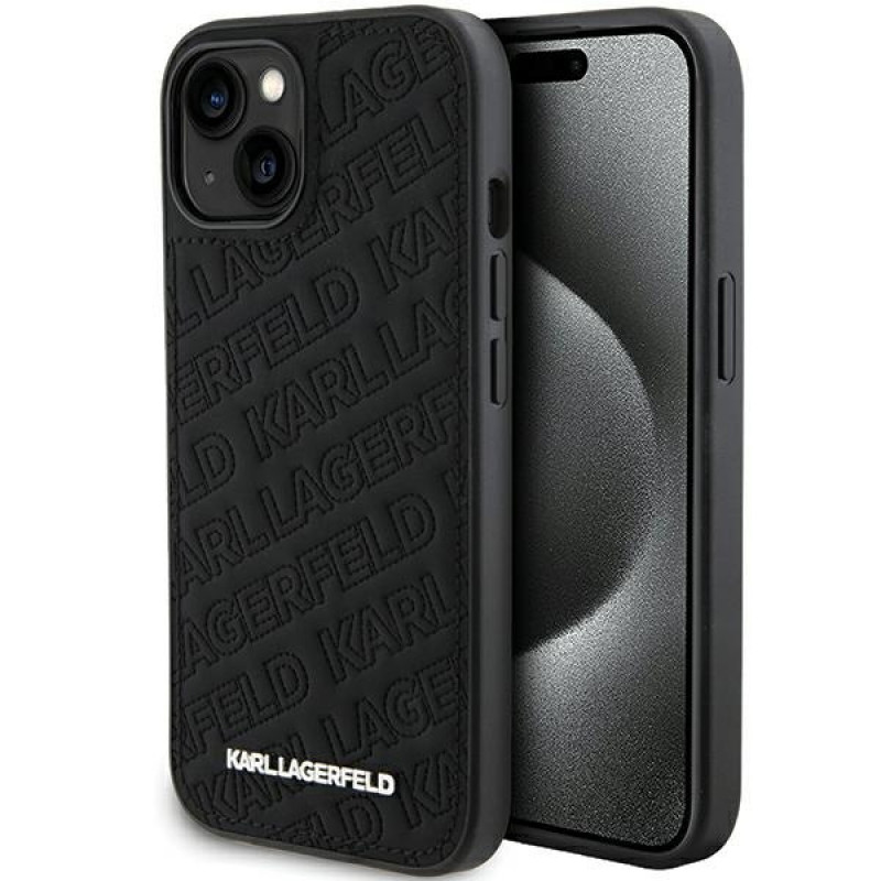Karl Lagerfeld KLHCP15SPQKPMK Quilted K Pattern Hardcase for Apple iPhone 15, Black