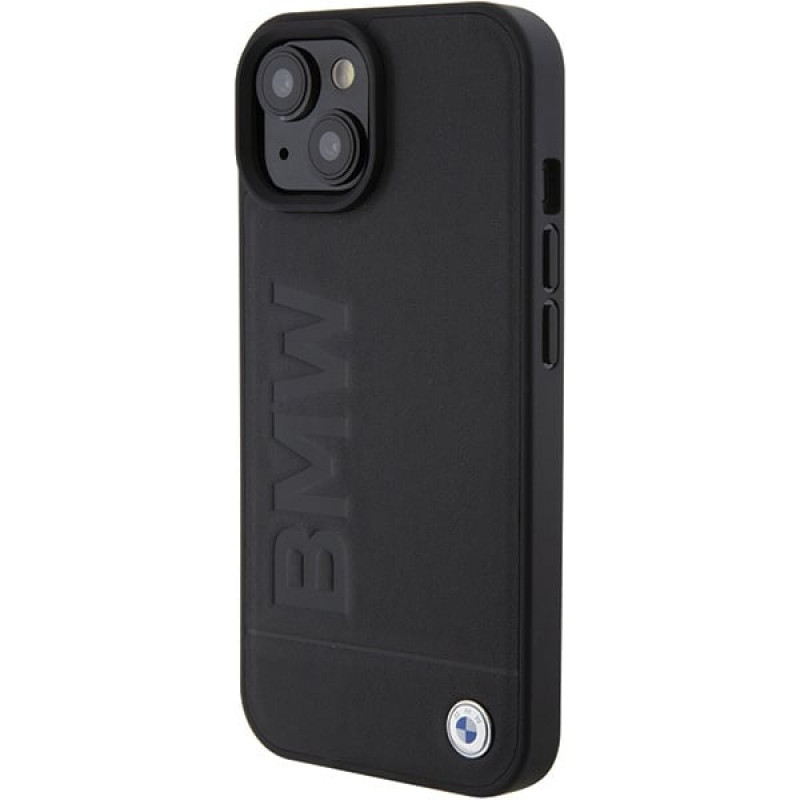 BMW BMHCP15MSLLBK Leather Hot Stamp Hardcase for Apple iPhone 15 Plus / 14 Plus, Black