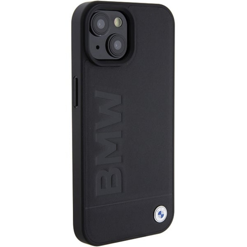 BMW BMHCP15MSLLBK Leather Hot Stamp Hardcase for Apple iPhone 15 Plus / 14 Plus, Black
