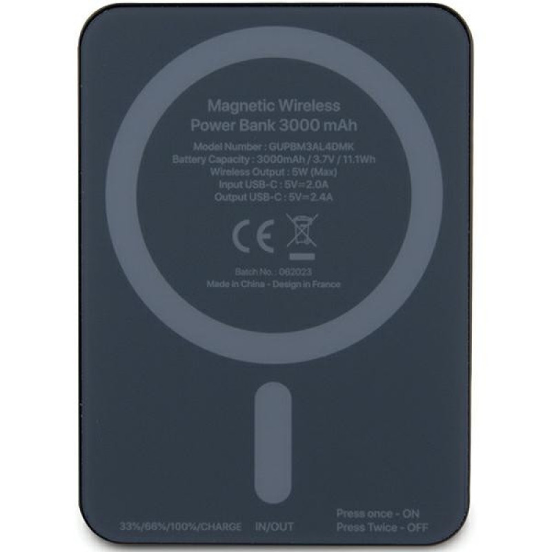 Guess GUPBM3ALGSGK Powerbank 3000 mAh, 5 W, MagSafe Metal Script Logo, Black