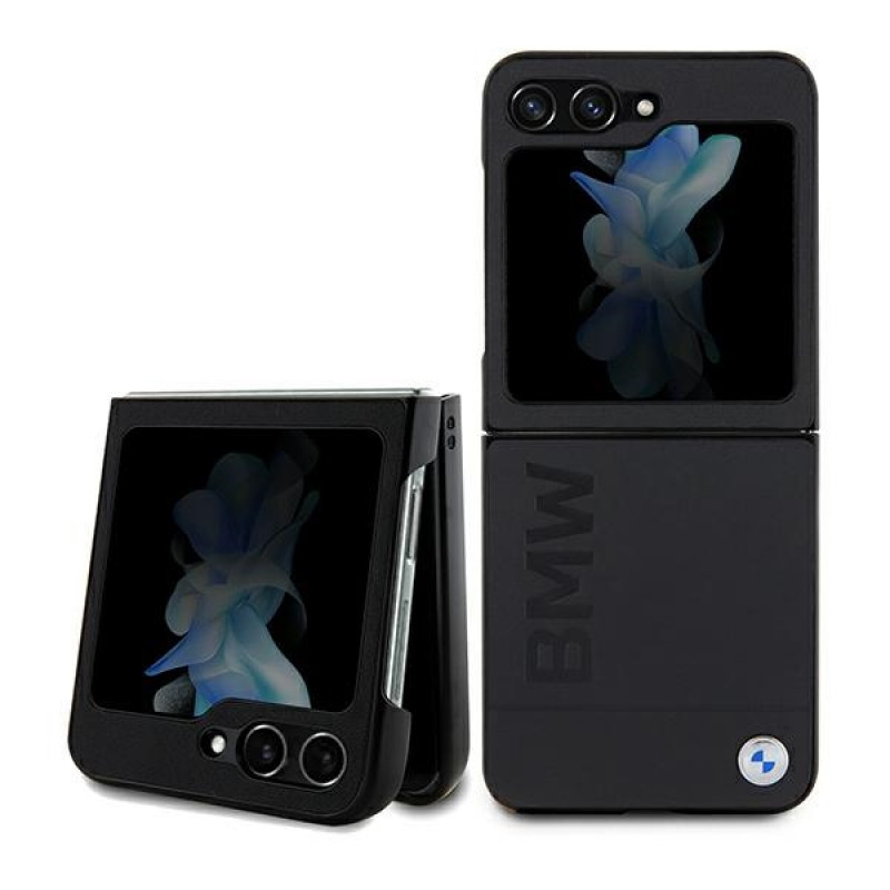 BMW BMHCZF5SLLBK Leather Hot Stamp Hardcase for Samsung Galaxy Z Flip5, Black