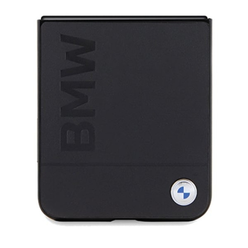 BMW BMHCZF5SLLBK Leather Hot Stamp Hardcase for Samsung Galaxy Z Flip5, Black