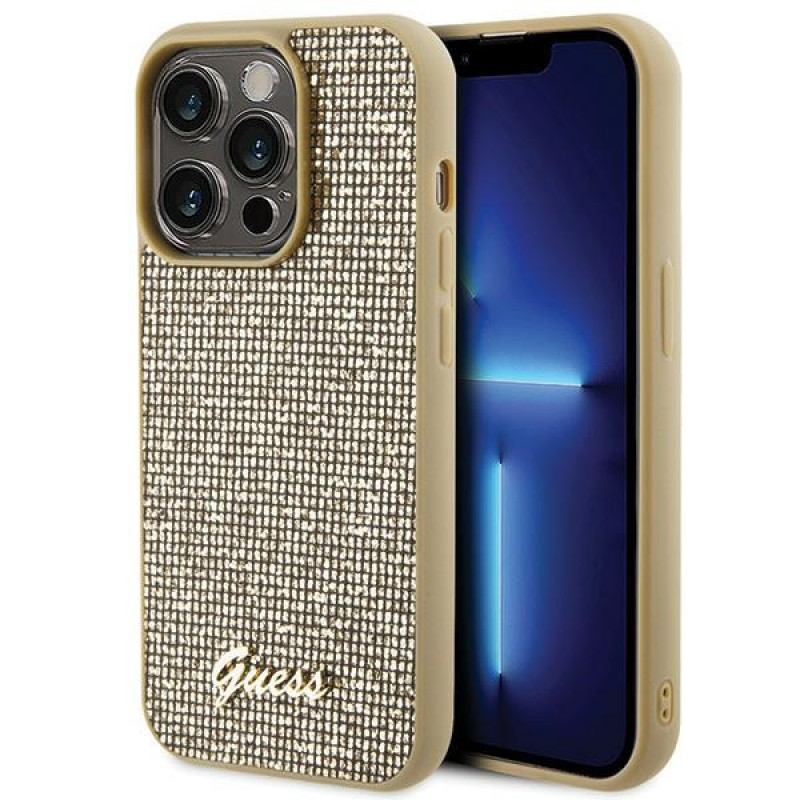 Guess GUHCP15LPMSDGSD Disco Metal Script Hardcase for Apple iPhone 15 Pro, Gold