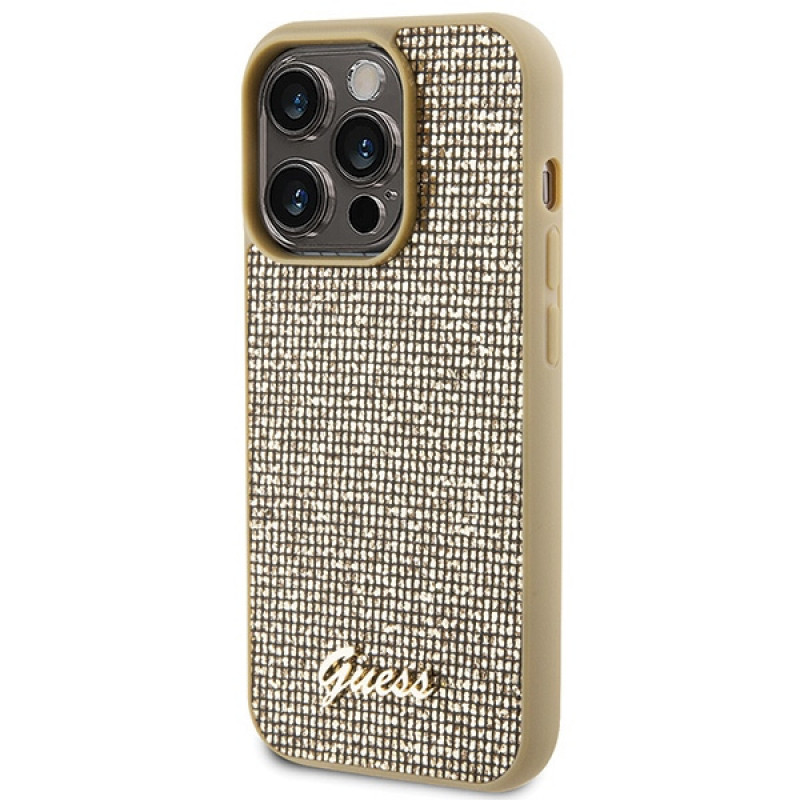 Guess GUHCP15LPMSDGSD Disco Metal Script Hardcase for Apple iPhone 15 Pro, Gold