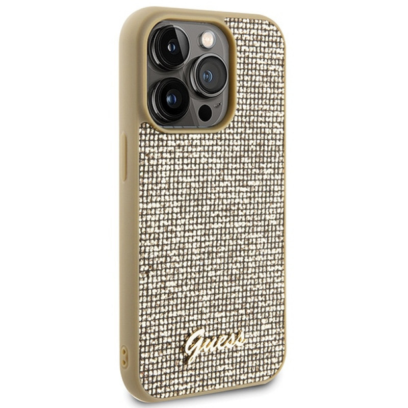 Guess GUHCP15LPMSDGSD Disco Metal Script Hardcase for Apple iPhone 15 Pro, Gold