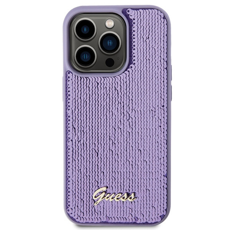Guess GUHCP15XPSFDGSU Sequin Script Metal Hardcase for Apple iPhone 15 Pro Max, Purple