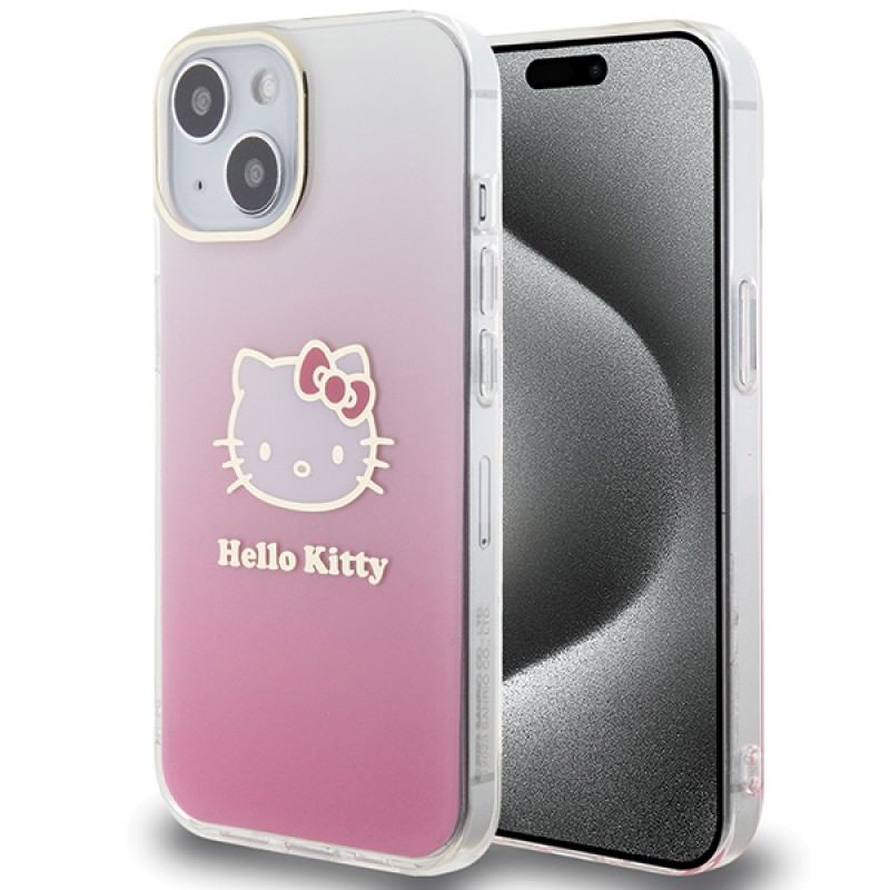 Hello Kitty HKHCP15SHDGKEP IML Gradient Electrop Kitty Head Hardcase for Apple iPhone 15 6.1", Pink