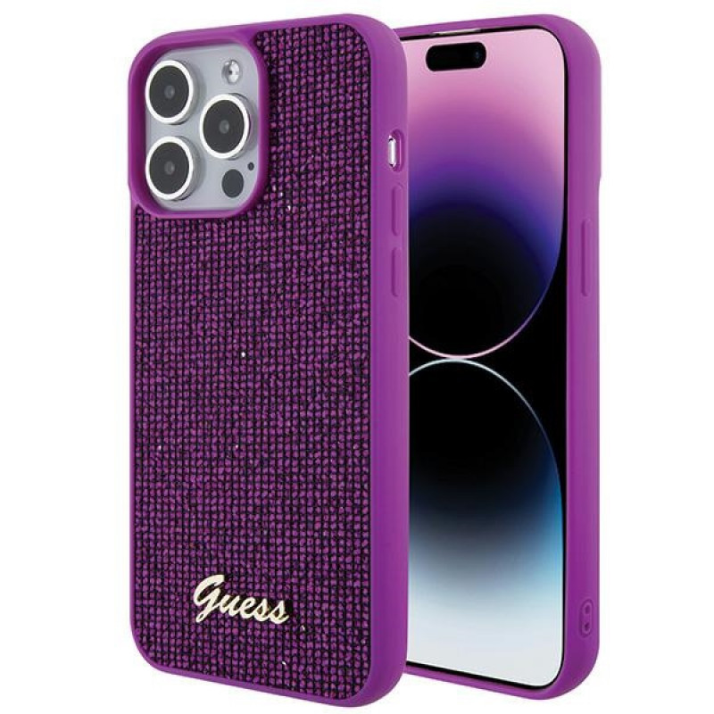Guess GUHCP15XPMSDGSF Disco Metal Script Hardcase for Apple iPhone 15 Pro Max, Purple