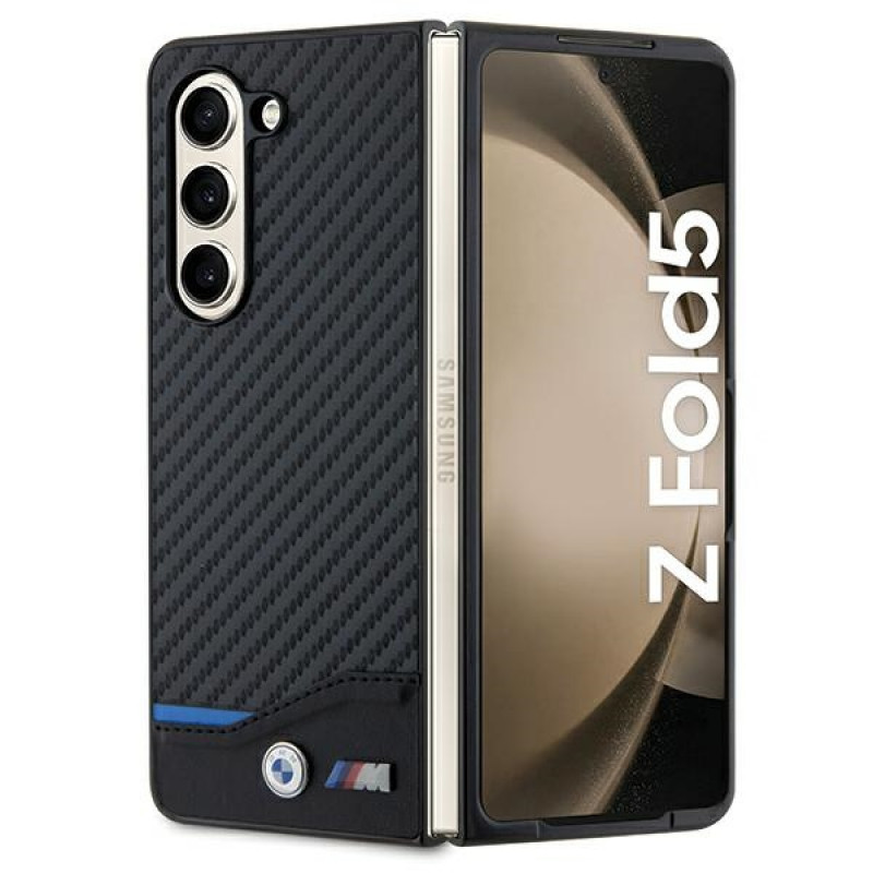 BMW BMHCZFD522NBCK Leather Carbon Hardcase for Samsung Galaxy Z Fold5, Black