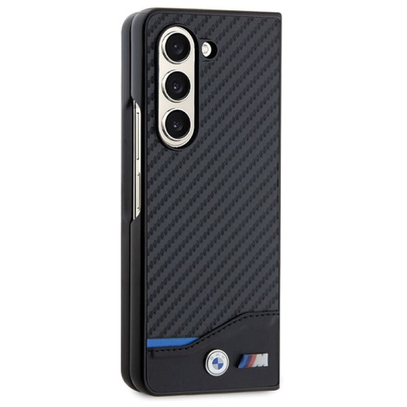 BMW BMHCZFD522NBCK Leather Carbon Hardcase for Samsung Galaxy Z Fold5, Black