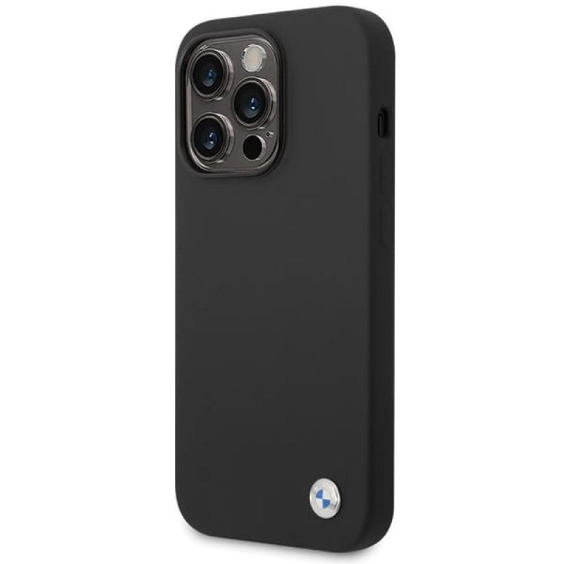 BMW BMHCP15LSILBK Apple iPhone 15 Pro Silicone Metal Logo case, black