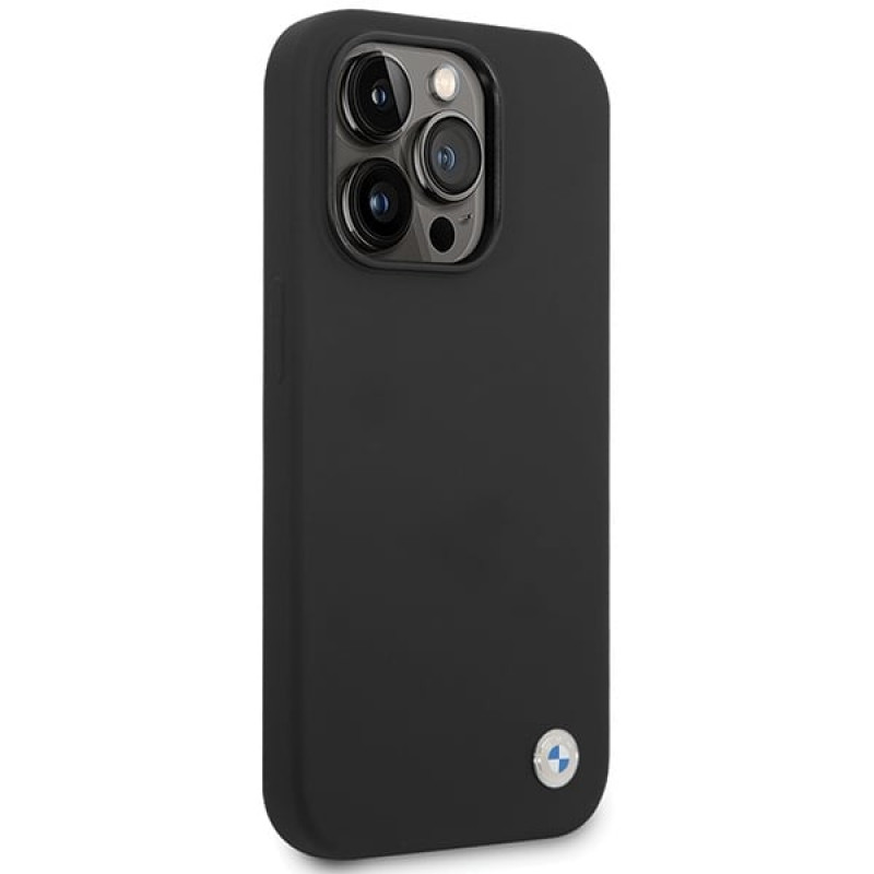 BMW BMHCP15LSILBK Apple iPhone 15 Pro Silicone Metal Logo case, black