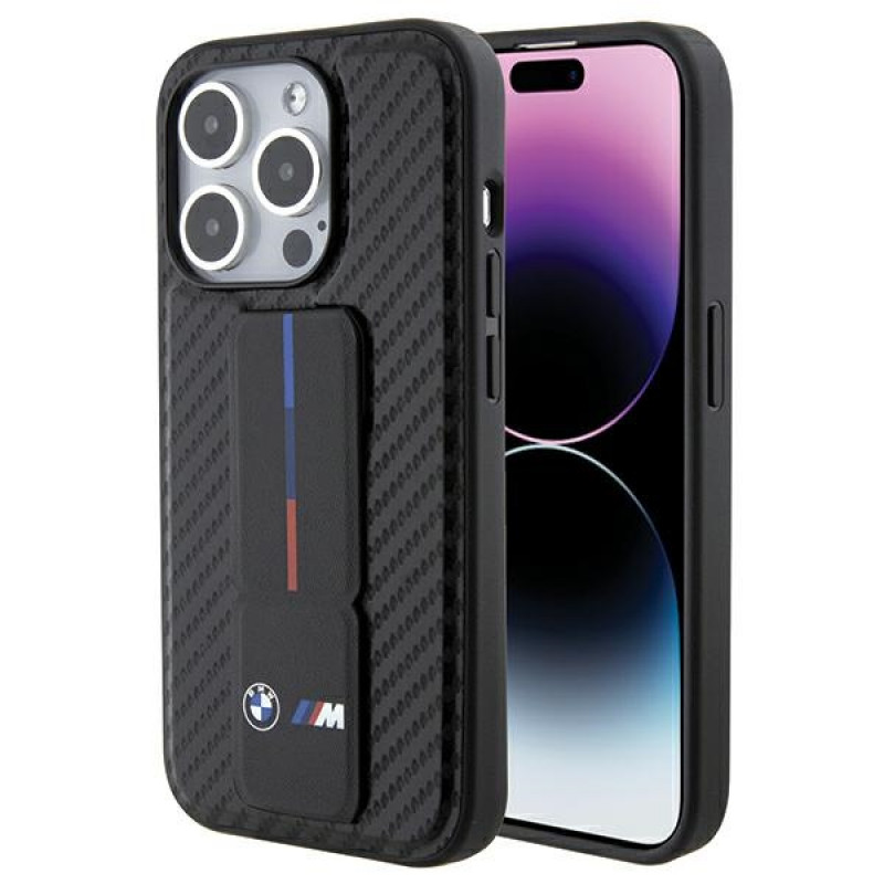 BMW BMHCP15LGSPCCK Apple iPhone 15 Pro hardcase Grip Stand Smooth & Carbon, black