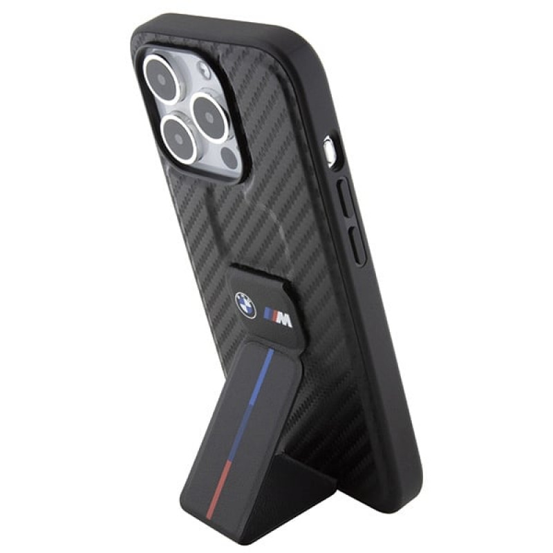 BMW BMHCP15LGSPCCK Apple iPhone 15 Pro hardcase Grip Stand Smooth & Carbon, black