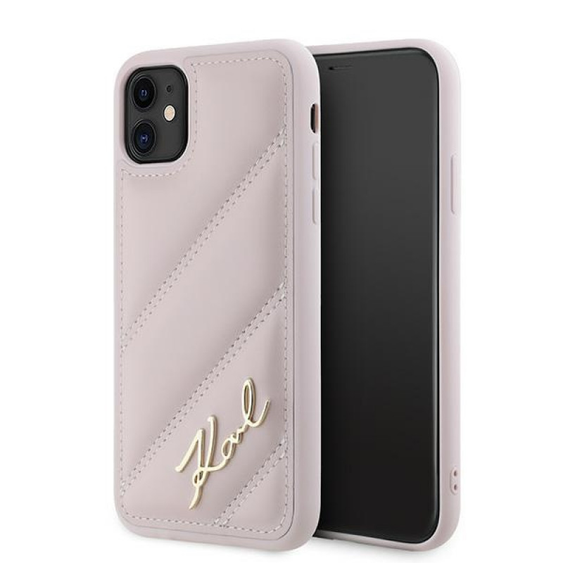 Karl Lagerfeld KLHCN61PQDSMGP Apple iPhone 11 / XR hardcase Diagonal Quilted Script, pink