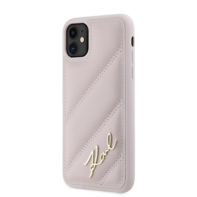 Karl Lagerfeld KLHCN61PQDSMGP Apple iPhone 11 / XR hardcase Diagonal Quilted Script, pink