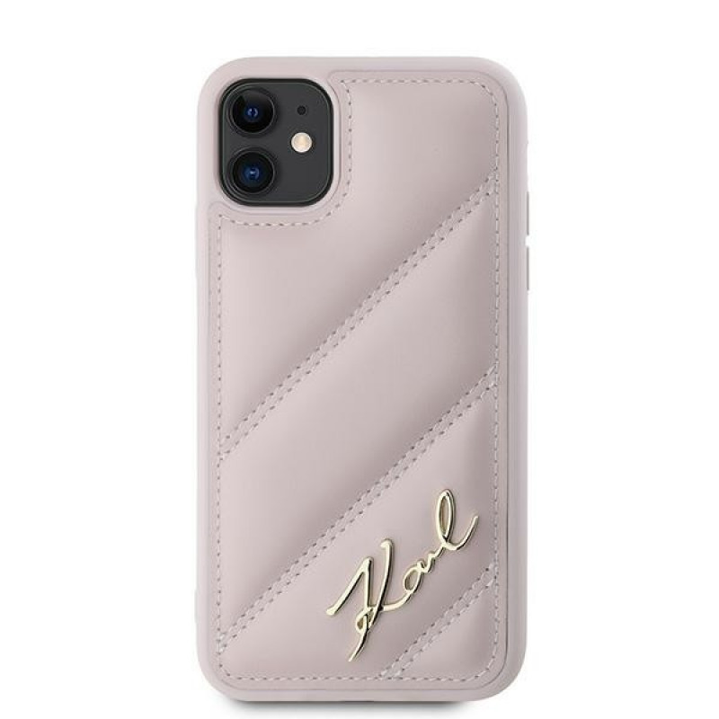 Karl Lagerfeld KLHCN61PQDSMGP Apple iPhone 11 / XR hardcase Diagonal Quilted Script, pink