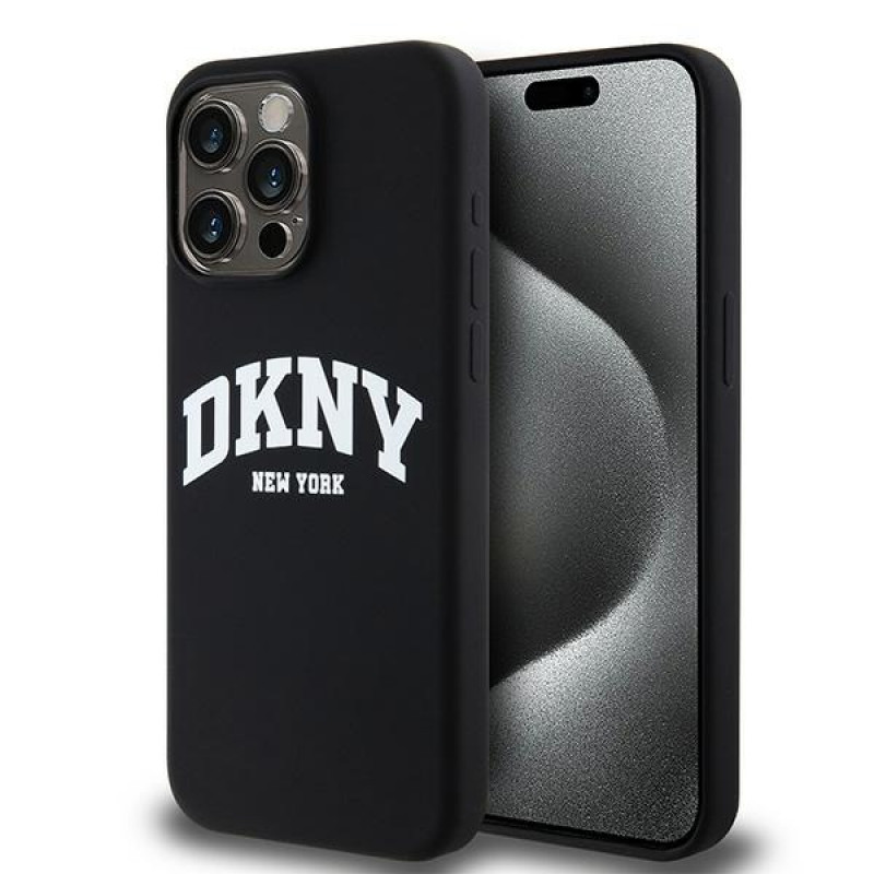 DKNY Apple iPhone 15 Pro Max hardcase Liquid Silicone White Printed Logo MagSafe, black