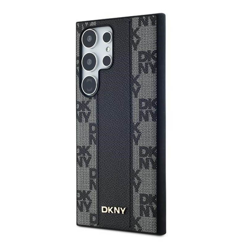 DKNY Leather Checkered Mono Pattern MagSafe Case for Samsung Galaxy S24 Ultra, black