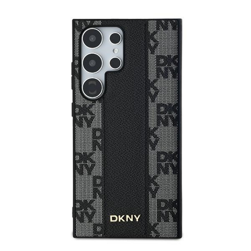 DKNY Leather Checkered Mono Pattern MagSafe Case for Samsung Galaxy S24 Ultra, black