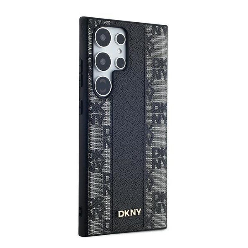 DKNY Leather Checkered Mono Pattern MagSafe Case for Samsung Galaxy S24 Ultra, black