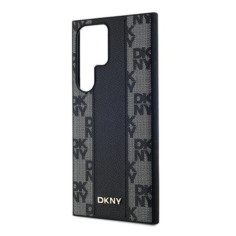 DKNY Leather Checkered Mono Pattern MagSafe Case for Samsung Galaxy S24 Ultra, black