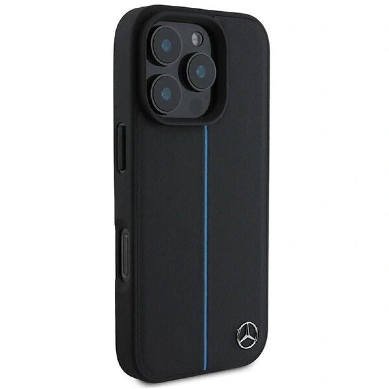 Mercedes MEHMP16L23RURBK Apple iPhone 16 Pro hardcase MB Blue Line Leather MagSafe, black