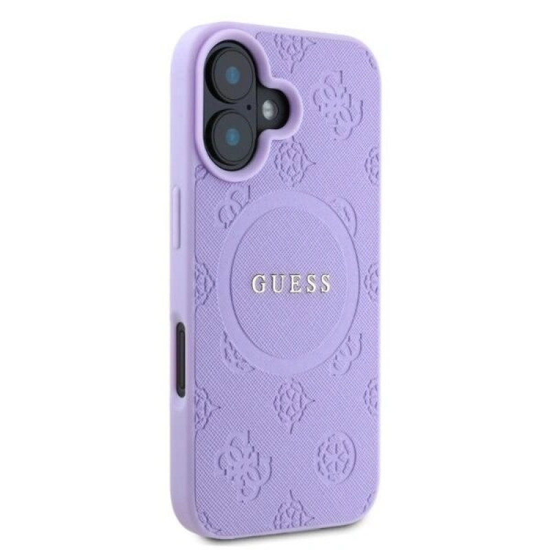 Guess Saffiano Peony Stamp MagSafe Case for Apple iPhone 16, purple