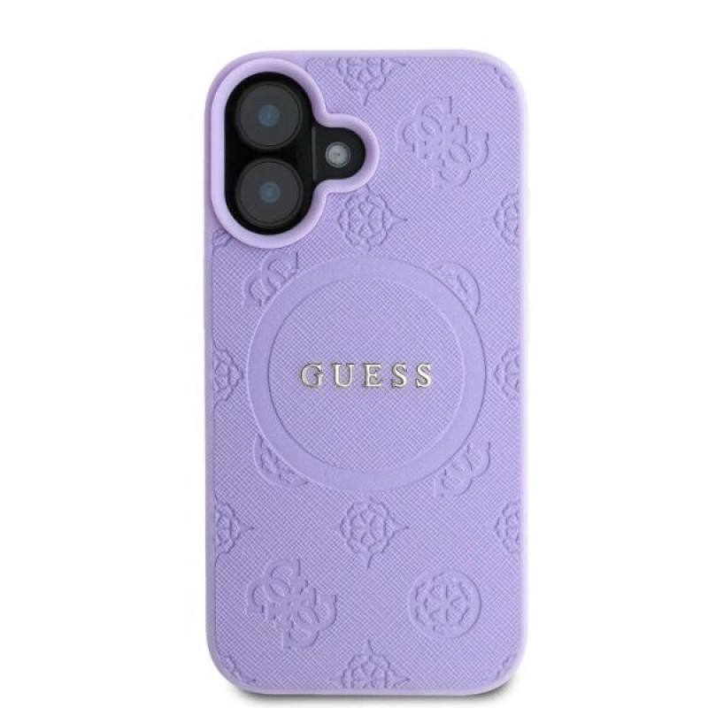 Guess Saffiano Peony Stamp MagSafe Case for Apple iPhone 16, purple
