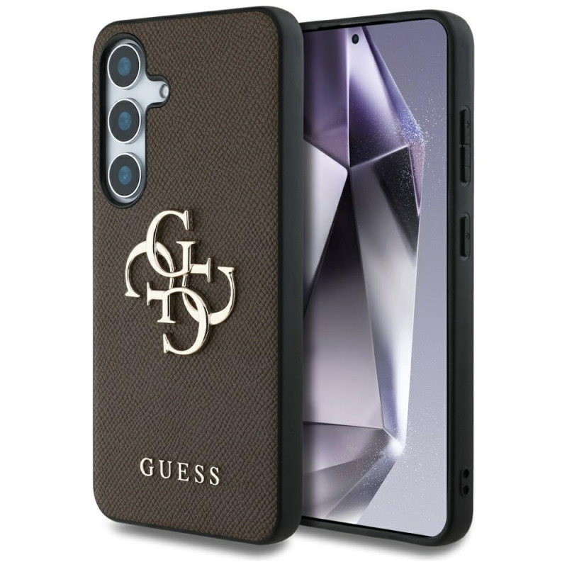 Guess Grained Big 4G Logo Small Classic Logo Hard Case for Samsung Galaxy S25+, brown