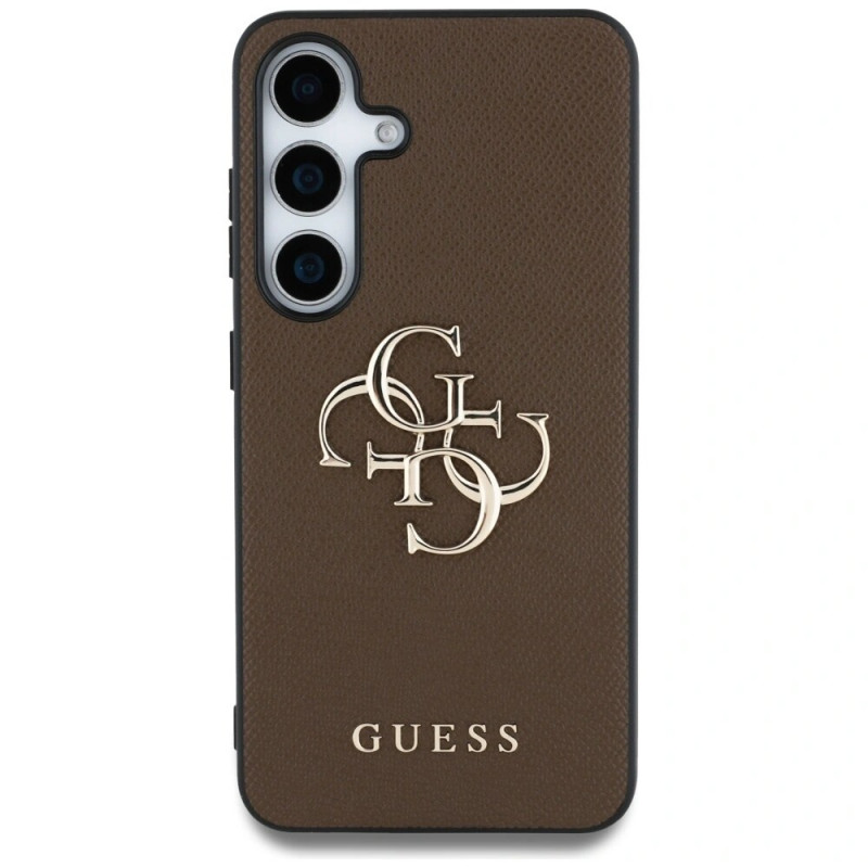 Guess Grained Big 4G Logo Small Classic Logo Hard Case for Samsung Galaxy S25+, brown
