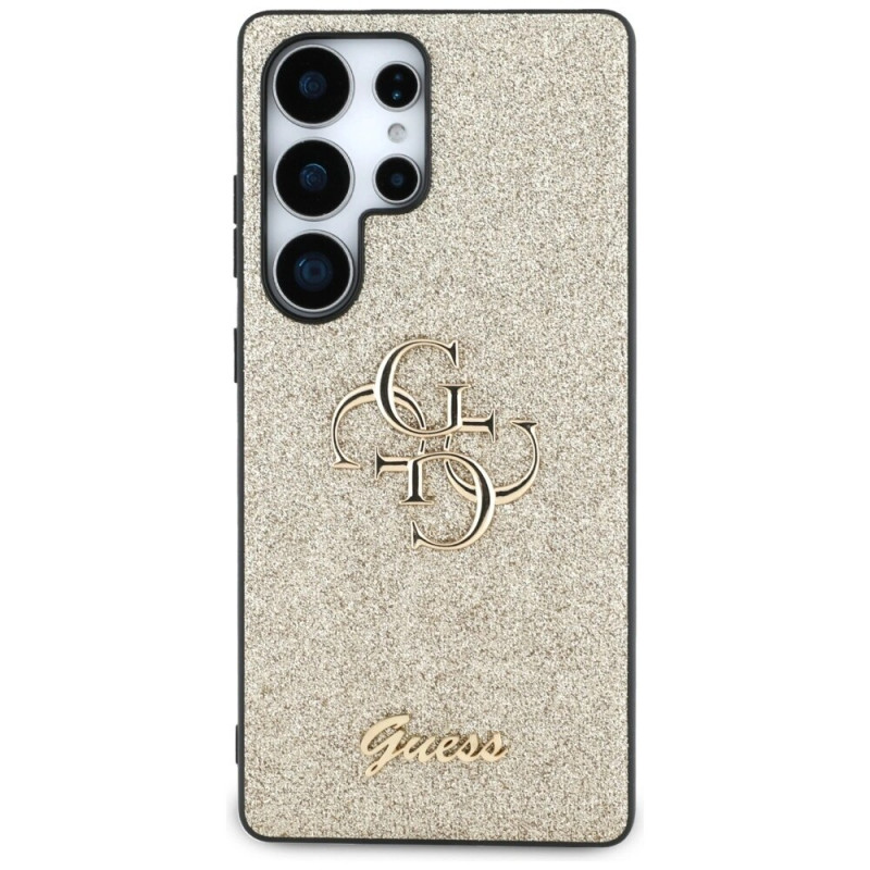 Guess Fixed Glitter Big 4G Metal Logo Hard Case for Samsung Galaxy S25 Ultra, gold