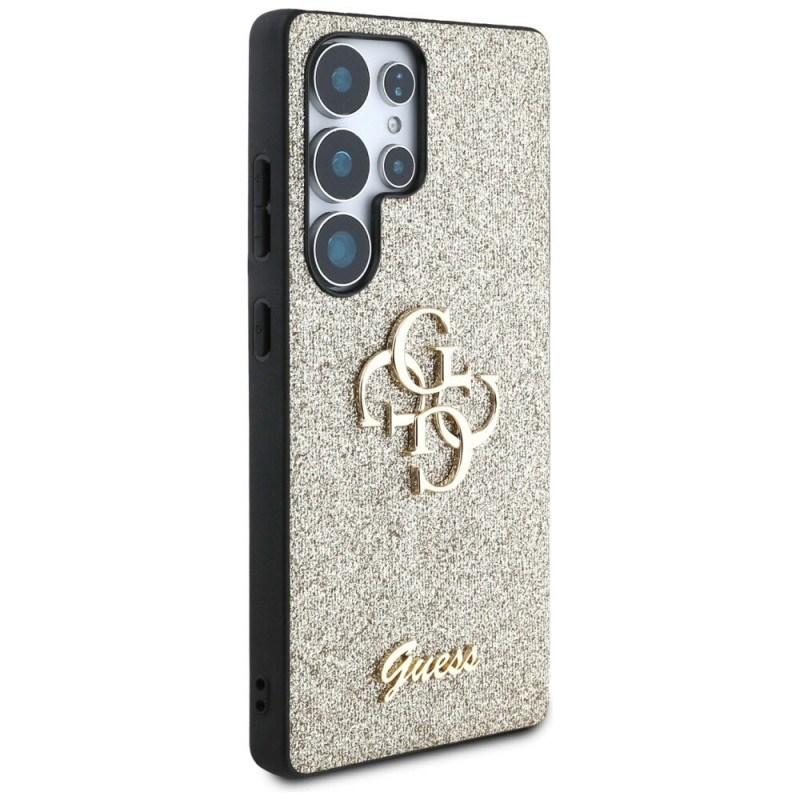 Guess Fixed Glitter Big 4G Metal Logo Hard Case for Samsung Galaxy S25 Ultra, gold