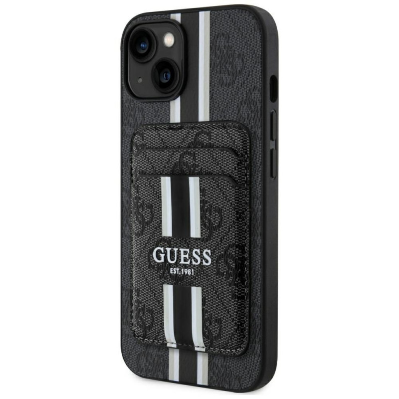 Guess 4G Stripes MagSafe Wallet Case for Apple iPhone 15, black