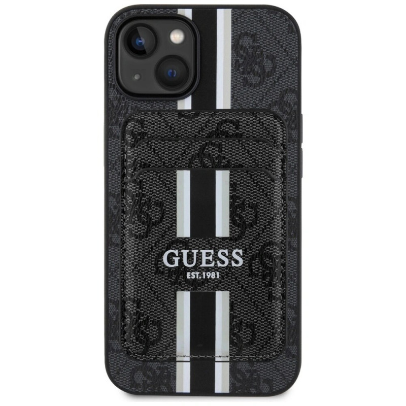 Guess 4G Stripes MagSafe Wallet Case for Apple iPhone 15, black