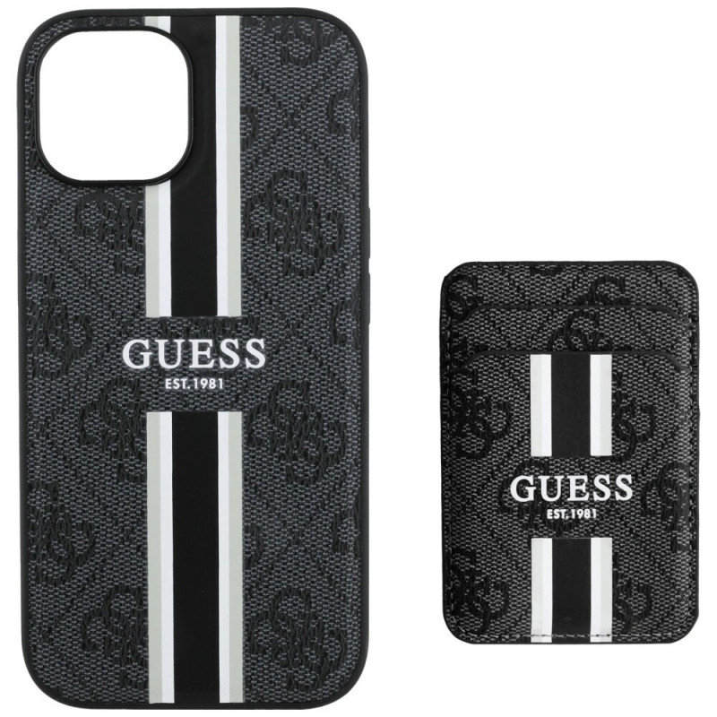 Guess 4G Stripes MagSafe Wallet Case for Apple iPhone 15, black