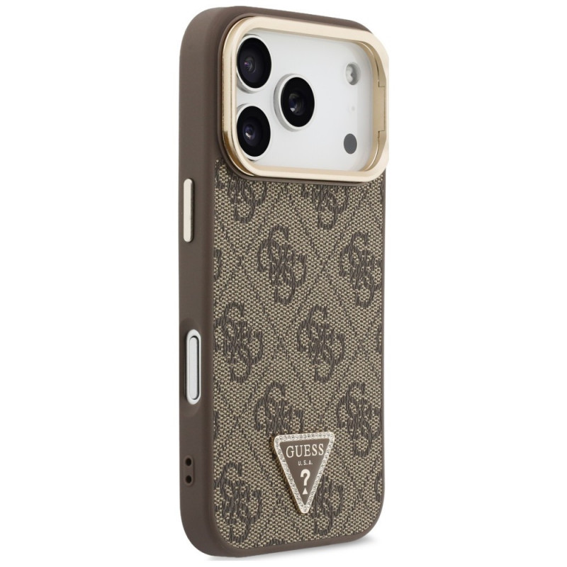 Guess 4G PU Triangle Logo & Stand Camera MagSafe Case for Apple iPhone 18 Pro Max / 17 Pro Max, brown