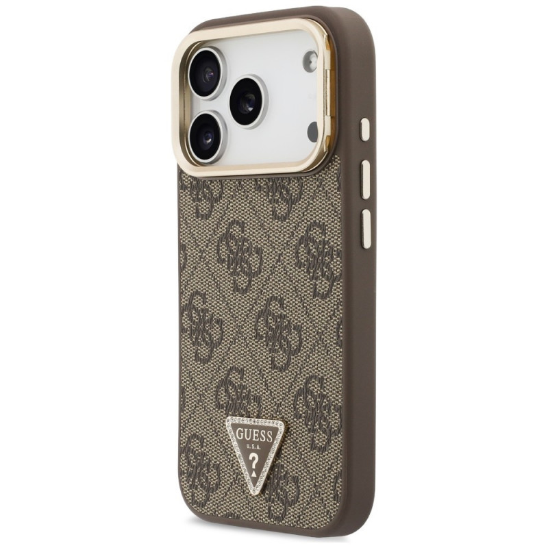 Guess 4G PU Triangle Logo & Stand Camera MagSafe Case for Apple iPhone 18 Pro / 17 Pro, brown
