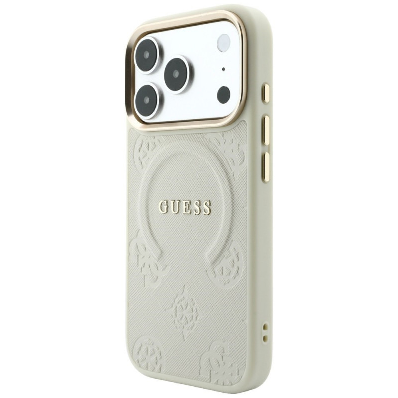 Guess Saffiano Peony & Ring MagSafe Case for Apple iPhone 18 Pro / 17 Pro, beige