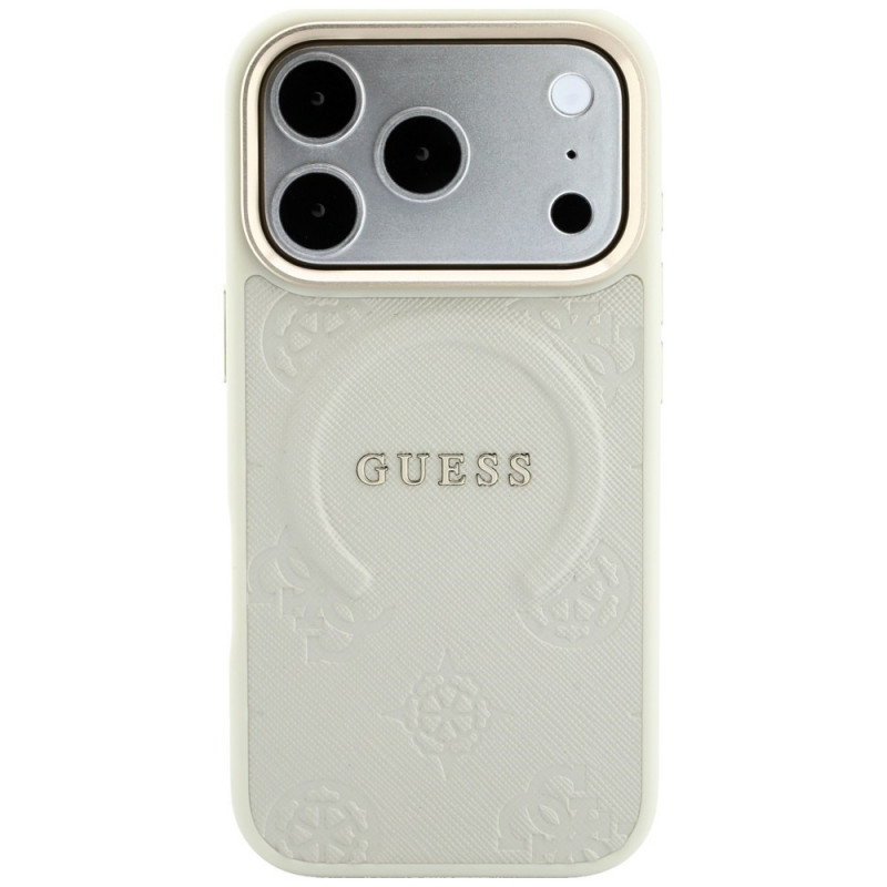 Guess Saffiano Peony & Ring MagSafe Case for Apple iPhone 18 Pro / 17 Pro, beige