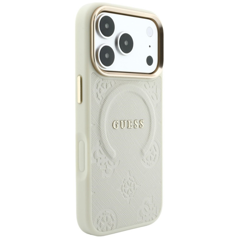 Guess Saffiano Peony & Ring MagSafe Case for Apple iPhone 18 Pro / 17 Pro, beige