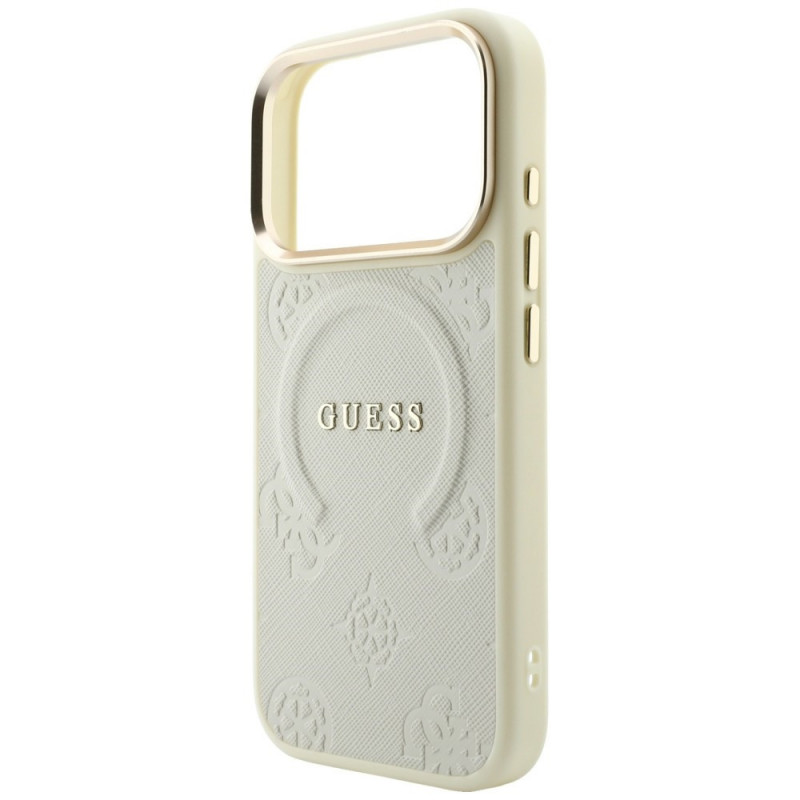 Guess Saffiano Peony & Ring MagSafe Case for Apple iPhone 18 Pro / 17 Pro, beige