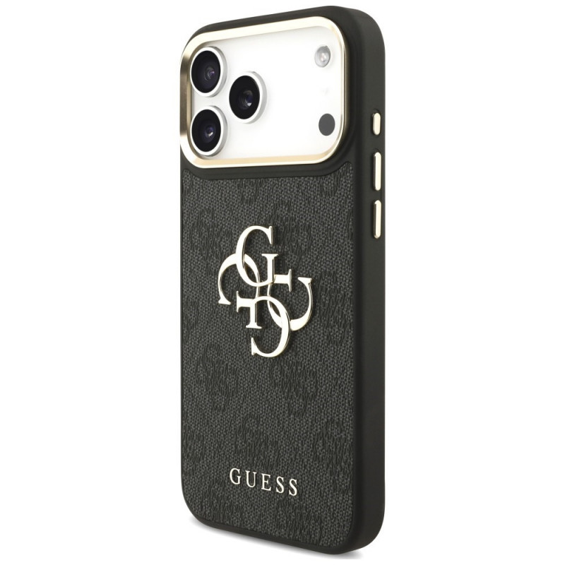 Guess 4G Big 4G Classic Logo Big Strap Metal Buttons Case with Strap for Apple iPhone 18 Pro / 17 Pro, black